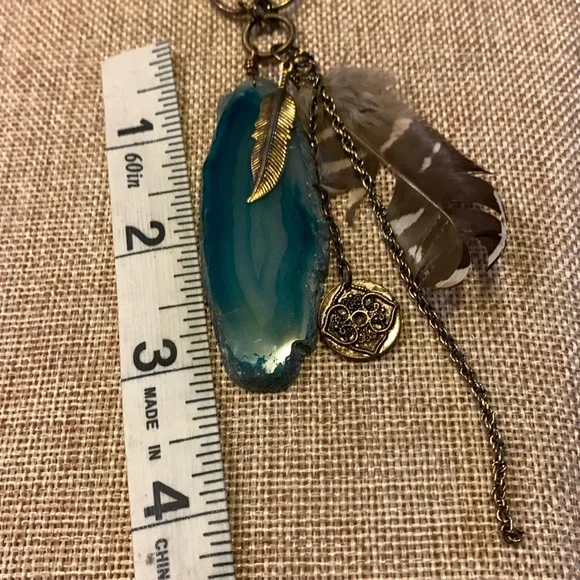 Agate Stone Handcrafted Boho Unique Feather Necklace Handmade - Picture 7 of 9